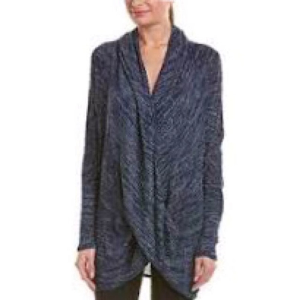 YOGATECH Cowl Neck Blue Dolman Sleeve Twisted Front Knit Activewear